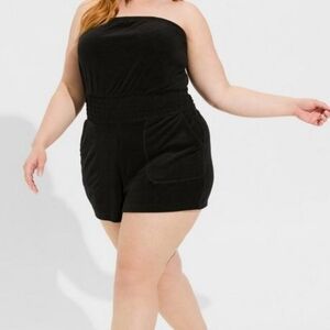 🆕️ 1X BLACK STRAPLESS TERRY CLOTH BEACH ROMPER / COVER UP